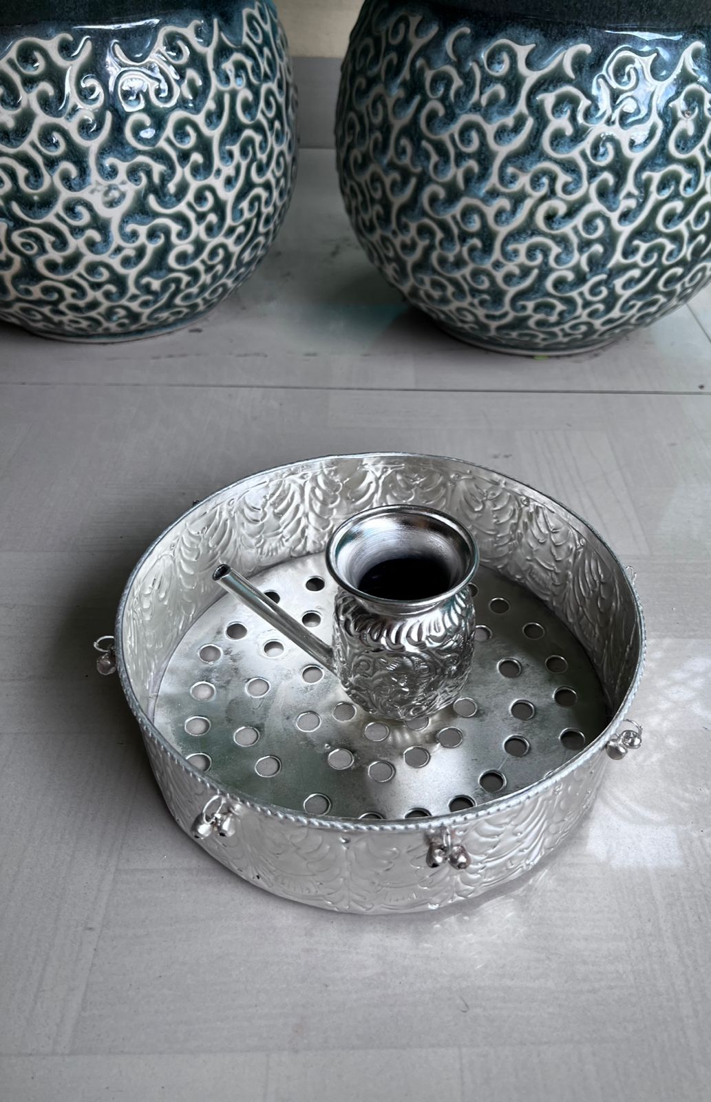 german silver karwachauth pooja thali set of 2 pieces